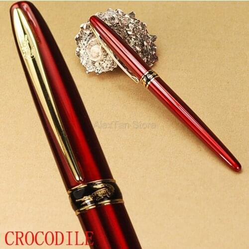 Crocodile 215 Classic Metal Fine Nib Writing Gift Ink Pen Vivid Red Fountain Pen