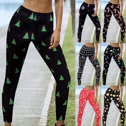 Fitness Black Leggings Women Summer Christmas Print Casual Elastic Waist Yoga Sports Long Pants breathable Women Legging