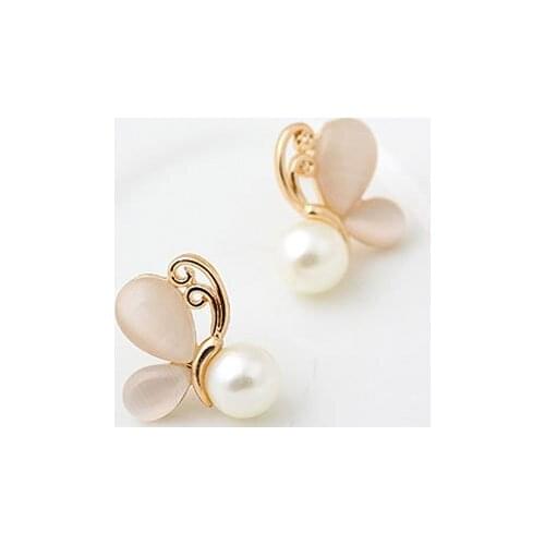 LEMOER Fashion delicate sweet gentle women all-match eye butterfly pearl elegant stud earrings for women