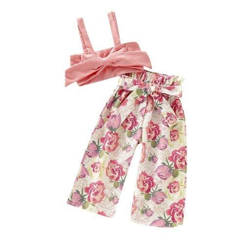 Summer 2019 Brand Sweet Toddler Baby Girls Clothes Bow Sling Tops Long Pants 2PCS Outfits Summer