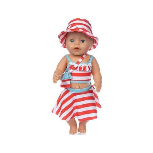 2021 New Pattern Clothes Fashionable Striped Suspender Skirt Suit 18 Inch American&43cm Baby New Born Doll Clothes Accessories
