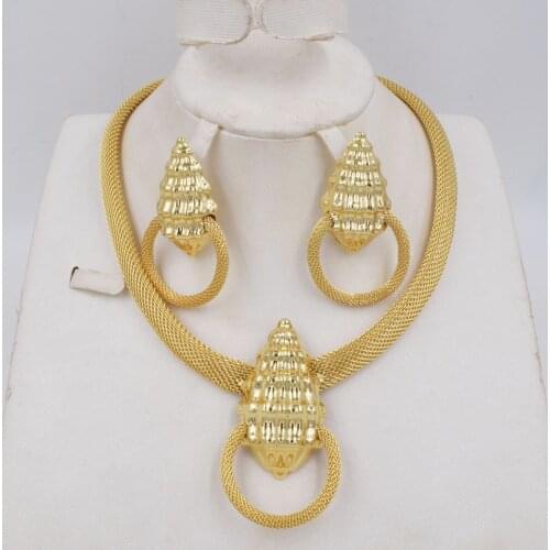 NEW style High Quality Ltaly 750 Gold color Jewelry Set For Women african beads jewlery fashion necklace set earring jewelry
