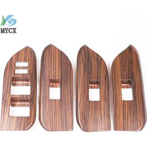 4pcs Pine Wood grain ABS Car Window Lift Switch Button Frame Trim For Toyota Land Cruiser Prado FJ150 150 2014-2018 For LHD