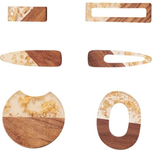 1 Set Two Tone Resin Walnut Wood Pendants Fruit/Rectangle/Leaf/Flat Round Charms For Earring Bracelet Pendent Jewelry Making DIY