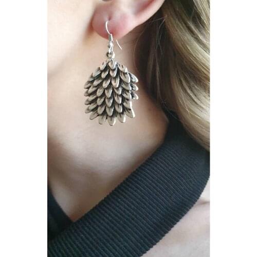 Silver Plated Antique Pattern Dangle Earrings