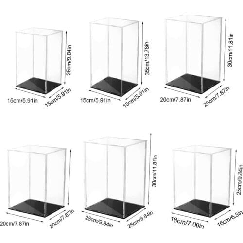 Clear Acrylic Display Case Black Base Dustproof Protection Model Toy Show Box