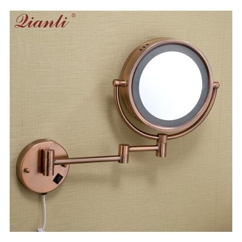 Qianli mirror industry copper with lamp beauty mirror makeup mirror 9 inch double-sided magnification telescopic rotating bathro