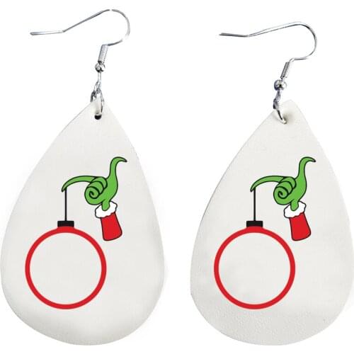 Grinch Earrings For Women Faux Leather Two Layers Glitter Christmas Thanks Giving Gift Double Print