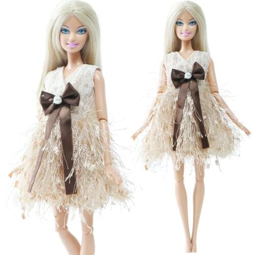 BJDBUS Handmade Doll Dress Bowknot Skirt Daily Party Wear Yellow Mini Gown Clothes for Barbie Doll Accessories Baby DIY Toys