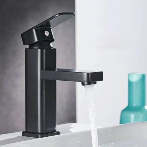 Modern Style Square Bathroom Basin Faucet Tall Basin Vessel Sink Mixer Stainless Steel Single Handle Cold Hot Water Mixer Crane