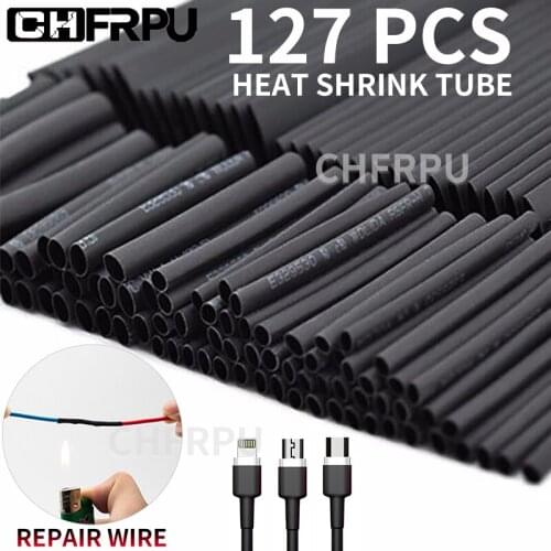 Heat Shrink Tube 2/2.5/3.5/5/7/10/13MM 2:1 Black Heat Shrink Tubing Shrinkable Sleeving Wrap DIY Connector wire kit 127 pcs/bag