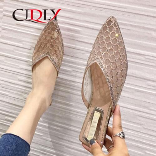 CJDLY Womens Elegant Mules Woman Casual Slippers 2020 Ladies Low Heels Fashion Female Pointed Toe Shoes Womens Mesh Shoes