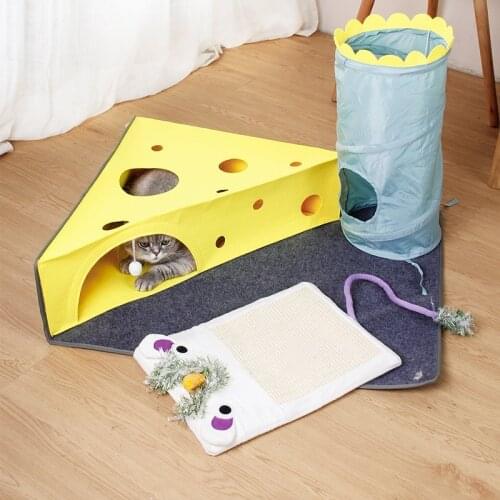 Cat Tunnel Toy Collapsible Pet Cat Litter Rolling Floor Chinchilla Scratching Board Toy Cat Supplies Cheese Tunnel Cat Litter