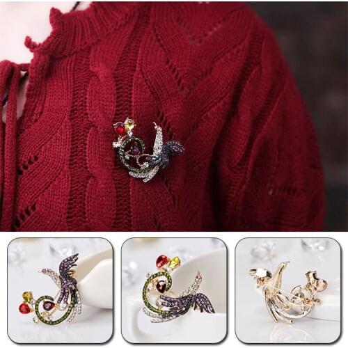 Vintage New Crystal Phoenix Fire Bird Brooch For Women Collar Pins Corsage Decoration Animal Brooch Badges Jewelry Accessories