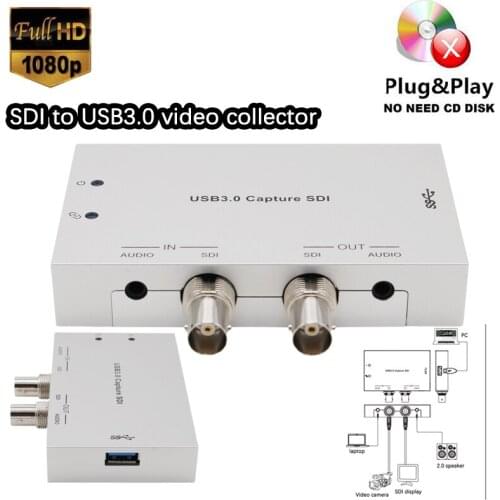 SDI to USB 3.0 capture SDI to USB 3.0 video collector 1080p/60Hz video Grabber loop output 3.5mm Stereo Mini-jacks Plug and play