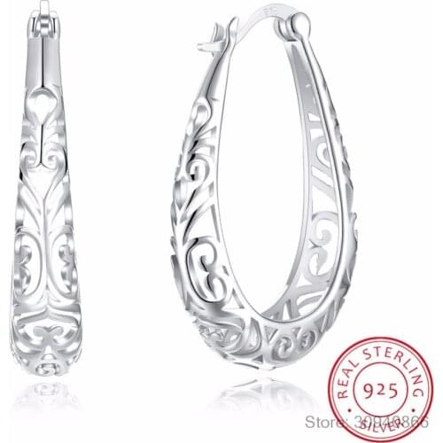 Vintage Hollow Filigree Hoop Earrings 925 Sterling Silver Earrings Fine Jewelry Making Women Wedding Jewelry
