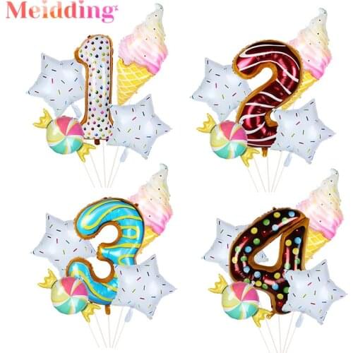 Donut Theme Party Decoration Balloons Ice Cream Helium Globos Number Foil Balloon Baby Shower Wedding Birthday Party Decorations