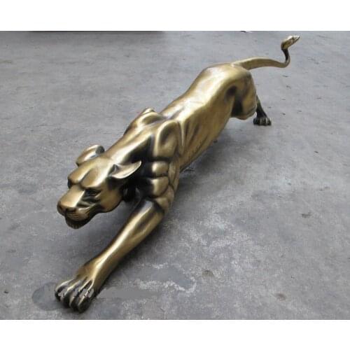 Xd 001448 30"China Beautiful Brass Foo Dog Wild Animal ferocious Leopard Cheetah sculpture