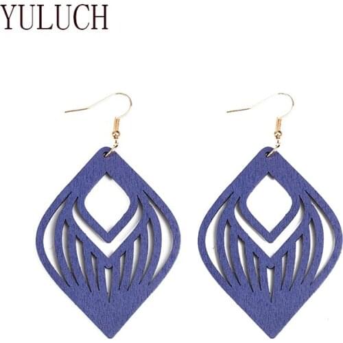 YULUCH new straight waterfall wood earrings hollow out wood jewelry for girls retro art accessories earring geometric pattern