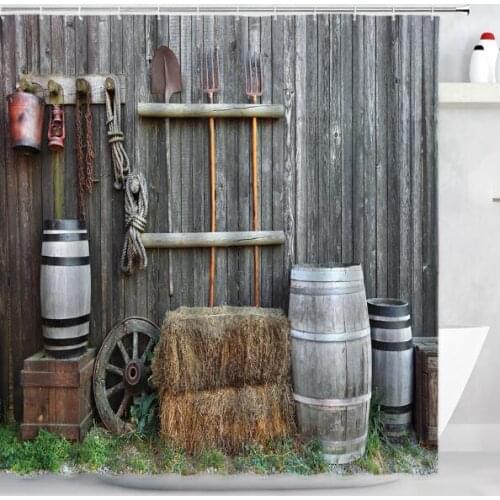 Retro Old Rustic Wood Doors Shower Curtains Vintage Scenery 3D Print Home Decor Waterproof Polyester Fabric Bathroom Curtain Set
