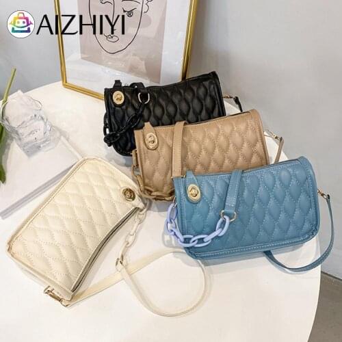 Women PU Leather Lattice Pattern Underarm Bag Retro Chain Flap Shoulder Bags Luxurious Women Vintage Mini Handbag Tote