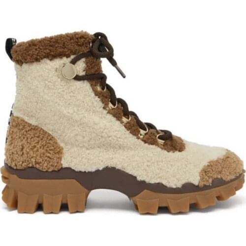 Womens Lambswool Fur Ankle Boots Platform Chunky Heel Warm Winter Snow Thick Shoes Climb Luxury New 2022