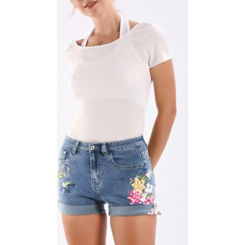 Womens Embroidered Flower Denim Short Jeans Sexy Punk Sexy Hot Shorts