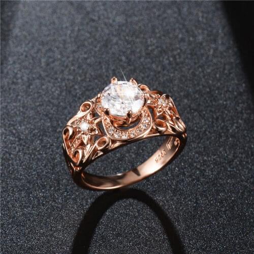 New 2020 Female Flower Cocktail Ring Rose Gold Color Round Cut Cubic Zircon Ring Size 6-10 For Women Wedding Party Jewelry