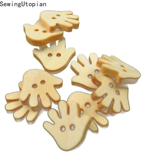100PCS Cartoon Hand Series Wooden Buttons for Sewing Scrapbooking Clothing Headwear Handmade Crafts Home Decor Accessories DIY