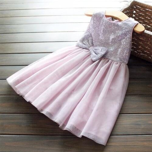 2021 New Summer Dresses For Girls Children Clothes Kid Clothing Sequin Decoration Bowknot Sleeveless Mesh Princess Dress