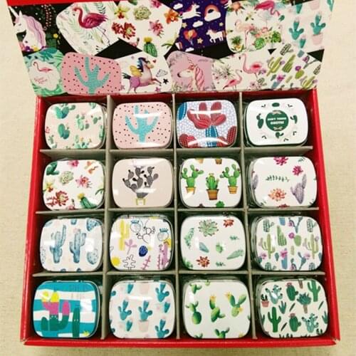 24pc/box Cactus Style Mini Pill Case Collectables mini Box Diy storage box square lipstick case small tin box