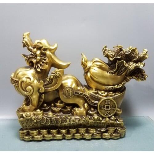37cm large 2021 home company business Shop ZHAO CAI Talisman Money Drawing good luck dragon PI XIU COPPER Sculpture ART statue