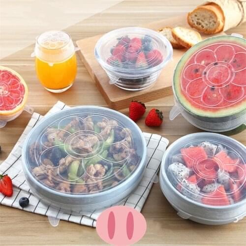 6 Pcs Silicone Stretch Lids Reusable Airtight Food Wrap Covers Keeping Fresh Seal Bowl Stretchy Wrap Cover Kitchen Accessories