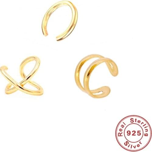 Aide 3pcs 925 Sterling Silver Ear Cuff For Women Line Clip On Earrings Gold earcuff Without Piercing Earrings Couple Jewelry