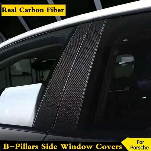 Free Shipping Carbon Fiber Auto Door B-Pillars Side Window Covers Trims Car Parts for Porsche Cayenne