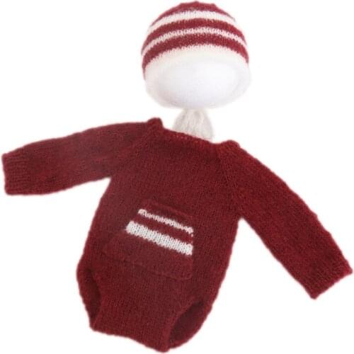 Burgundy Christmas Santa Newborn Romper Bonnet Set for Photography Props Newborn Girl Overall Baby Santa Outfit Photo Props