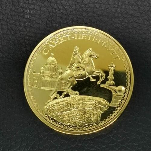 Peter the Great Bronze Knight Russia gold Plated Coin Commemorative Coin Badge Medal Collection Best Gift