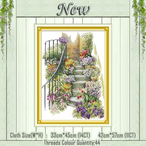 Flower stairs colourful painting decor counted printed on the canvas DMC 11CT 14CT kits Cross Stitch embroidery needlework Sets