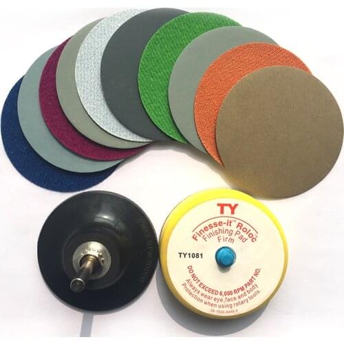 1PC 3" 75MM Roll Lock Sanding Disc Holder 6MM shank + 1PC 3" Roloc Finishing Pad +10PCS 3" Waterproof Sandpaper