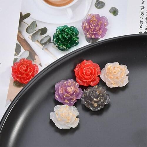 Diy jewelry making 50pcs/lot 19mm glitter decoration cartoon rose flowers shape resin flatback beads fit earring/garment pendant