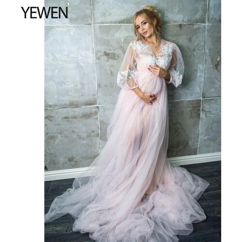 Long Light Pink Evening Party Dress 2021Maternity Dresses for Photo Shoot Maternity Gown Photo Session YEWEN