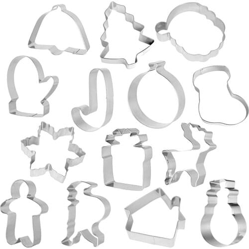 14Pcs Christmas Patterns Biscuit Slicer Mold Stainless Steel Cookie Cutter Mold Baking Fondant Cake Mould DIY Cookie Make Tool