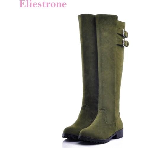 Hot Brand New Winter Fashion Army Green Yellow Women Knee High Boots Sexy Chunky Heels Lady Shoes SA9 Plus Big Size 10 43
