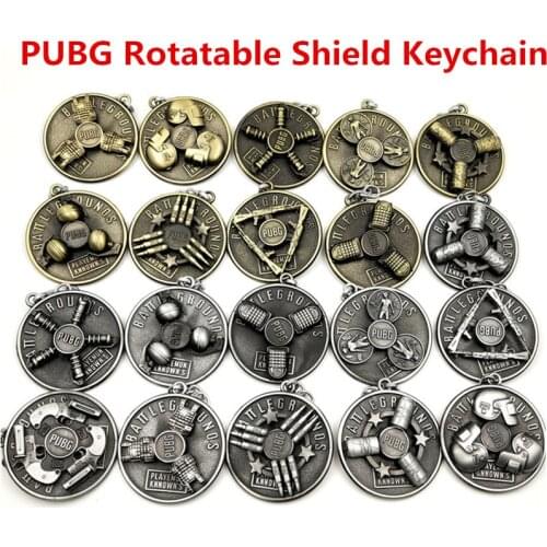 Game PUBG Keychain Gun Helmet LOGO Rotatable Shield Toys Men Car Key Ring Chaveiro Women Bag Pendant Jewelry Souvenir Gifts