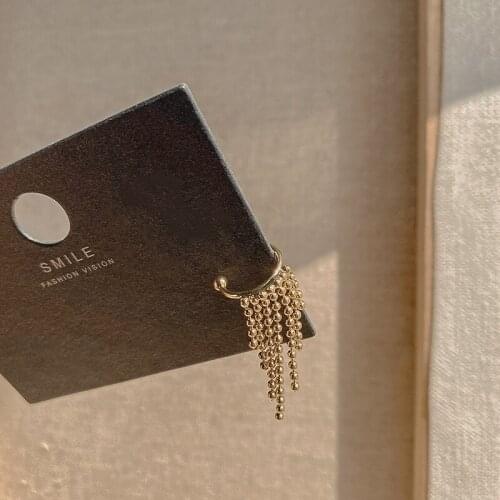 2021 New Round Circle No Pierced Ear Cuff Clip Chain Tassel Clip Earrings for Women Gold Color Korean Jewelry Female Ear Cuff