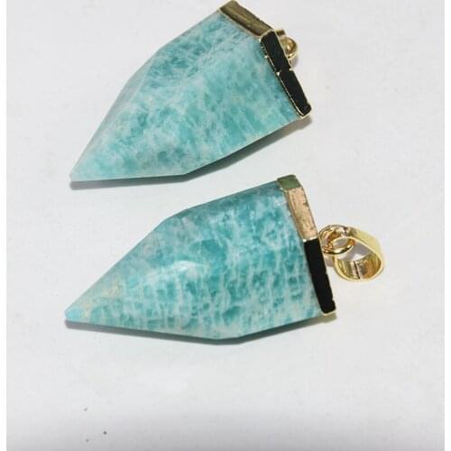 Fashion Jewelry Natural Amazonite Bullet Pendant Femme 2019 Gold Cap Green Stripe Healing Stone pendant for women accessories