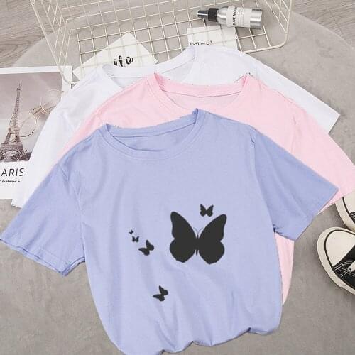 Summer Fashion Women Tshirt Korean Butterfly T Shirt Womens Funny Aesthetic Short Sleeve T-Shirt for Girls White Black Tops