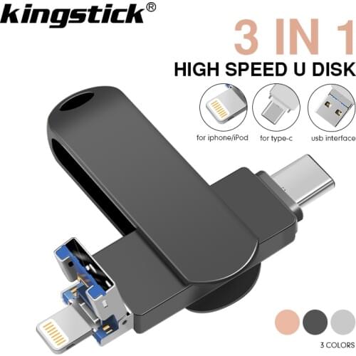 Metal USB Flash Drive 128gb type-c Pendrive 32gb 64gb Usb3.0 Flash Disk for iPhone X/8 Plus/8/7 Plus USB Memory Stick