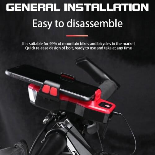 Multi-function Bicycle Light USB Rechargeable LED Bike Head Lamp Bike Horn Phone Holder Powerbank 4 in 1 MTB Cycling Front Light