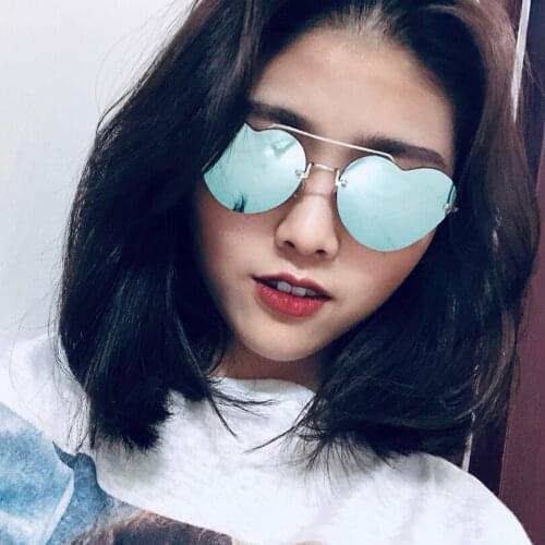 Heart frame women sunglasse blue mirror lensfashion style lady eyewear